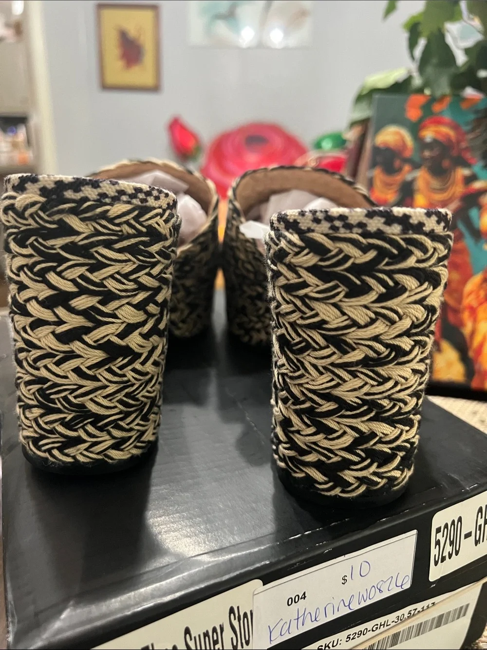 INC International Concepts Black and Cream Braided Platform Mules